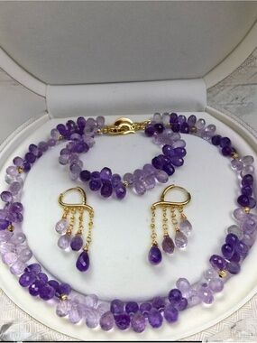 S79-NEW ARRIVAL! EXCLUSIVE PREMIUM Ombre Natural Faceted Amethyst 3Pcs Set